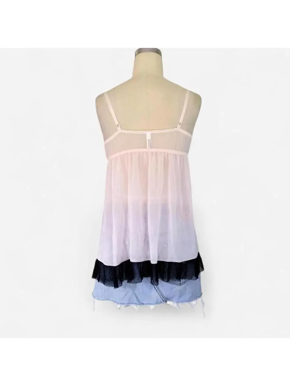 Gillian and OMalley Pink Black Lace Babydoll Lingerie Top Sheer Mesh Coquette